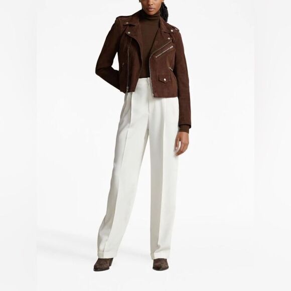 Polo Ralph Lauren notched-collar brown suede biker jacket - Picture 3 of 14